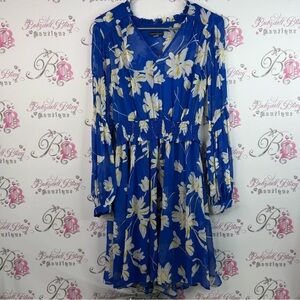 Tommy Hilfiger dress flowy white yellow flowers Blue Floral Long Sleeve Dress